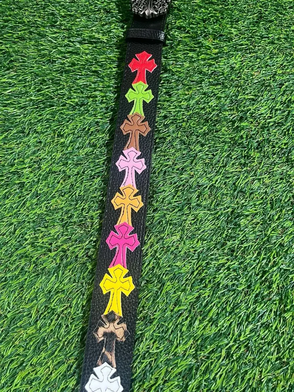 Leather Multicolor Cross Belt Size 41 Black